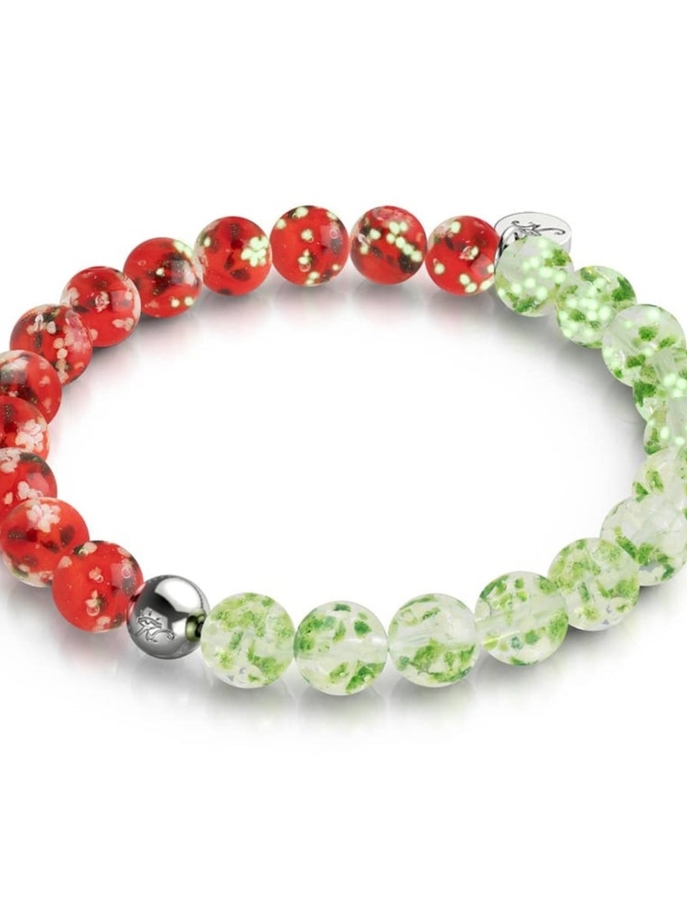NOGU Red Holly Frosted Mistletoe .925 Sterling Silver Firefly Glass Bracelet